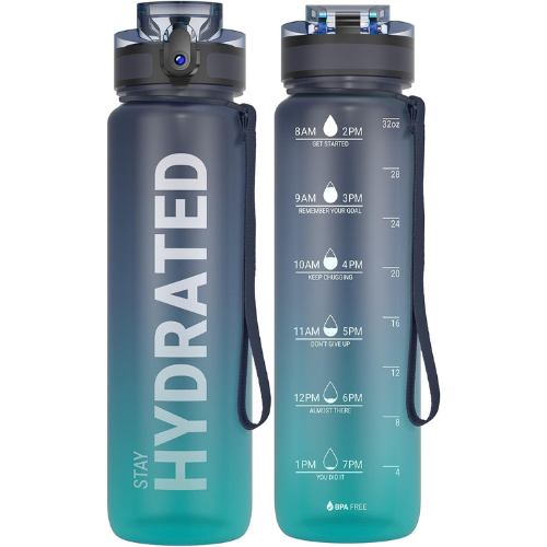 32oz Motivational Water Bottle with Time Marker & Carrying Strap – Leakproof, BPA-Free Tritan Sports Bottle for Gym, Fitness, and Travel