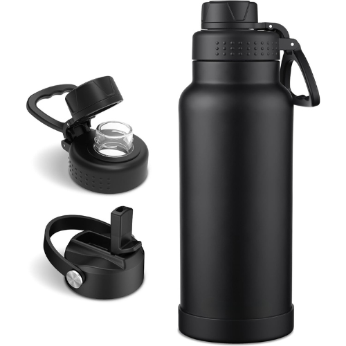 40 oz Insulated Water Bottle with Dual Lids & Silicone Boot