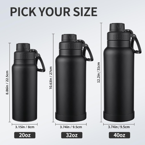 40 oz Insulated Water Bottle with Dual Lids & Silicone Boot