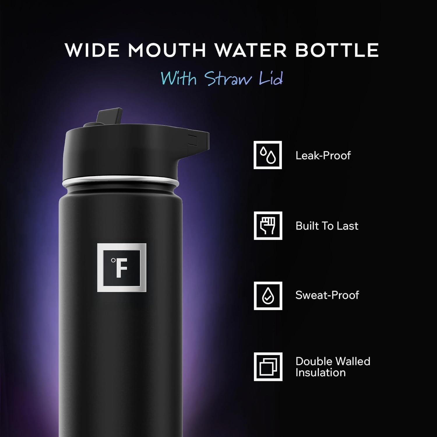 Double-Wall Insulated Stainless Steel Sports Water Bottle with Leak-Proof Straw Lid - Wide Mouth Vacuum Flask for Camping, Hiking, Gym & Everyday Hydration, 40 oz