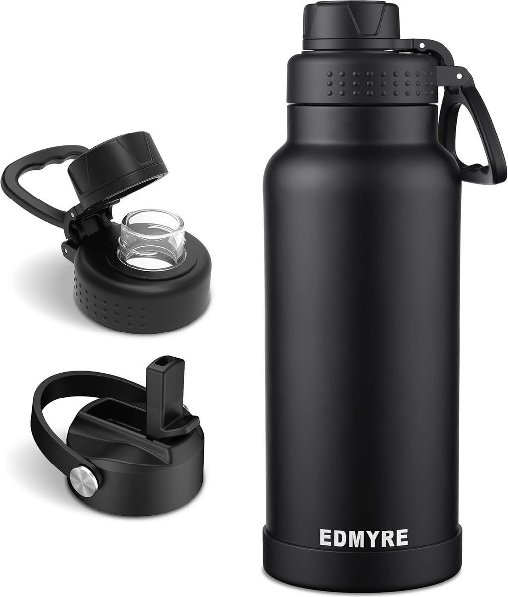40 oz Insulated Water Bottle with Dual Lids & Silicone Boot