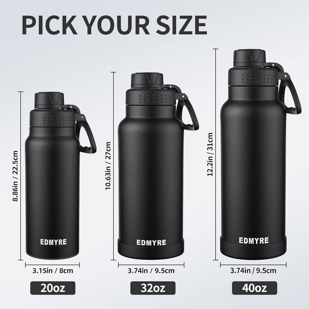 40 oz Insulated Water Bottle with Dual Lids & Silicone Boot