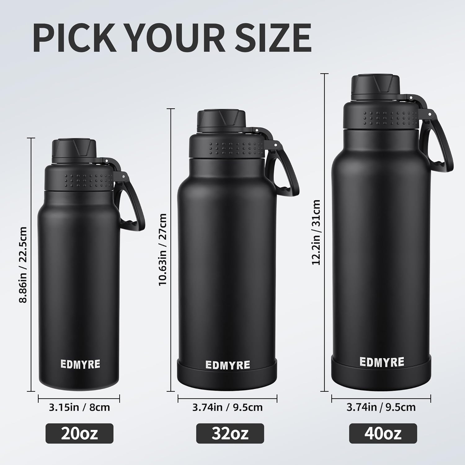 40 oz Insulated Water Bottle with Dual Lids & Silicone Boot