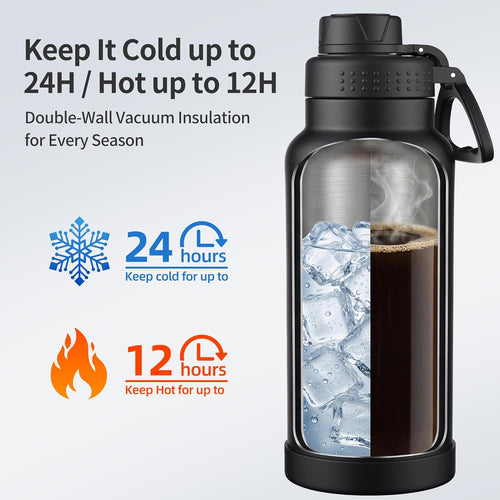 40 oz Insulated Water Bottle with Dual Lids & Silicone Boot